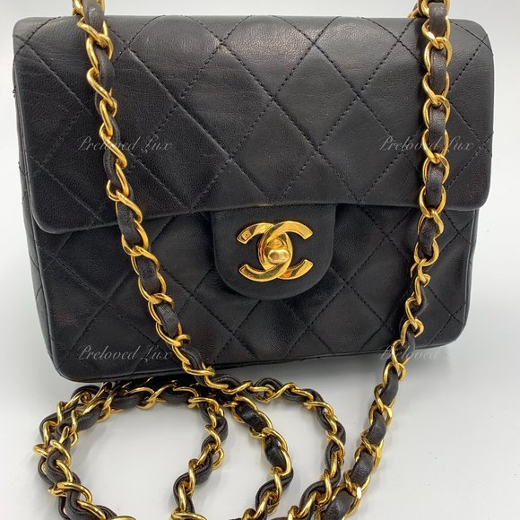 Authentic CHANEL Classic Lambskin Chain Mini Square Flap Bag black in Gold Hardw - Picture 7 of 17
